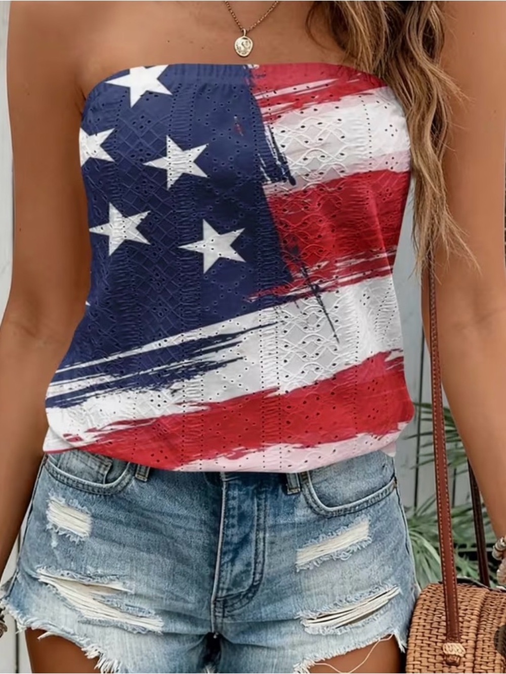 🇺🇸Women’s Strapless American Flag Print Tube Top - Red/White/Blue